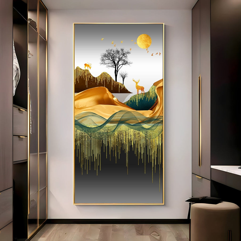 Elegant Nature Scene with Golden Accents Acrylic Wall Painting for Stylish Spaces