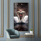 Elegant White Swan Couple Acrylic Wall Painting with Water Reflection Design