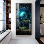 Modern Fantasy Deer Acrylic Wall Painting with Glowing Galaxy Effect and Artistic Golden Finish