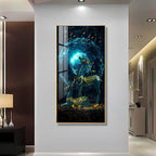 Modern Fantasy Deer Acrylic Wall Painting with Glowing Galaxy Effect and Artistic Golden Finish