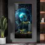 Modern Fantasy Deer Acrylic Wall Painting with Glowing Galaxy Effect and Artistic Golden Finish