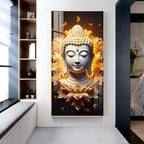 Luxury Meditative Buddha Acrylic Wall Painting Featuring Golden Floral Aura and Peaceful Expression