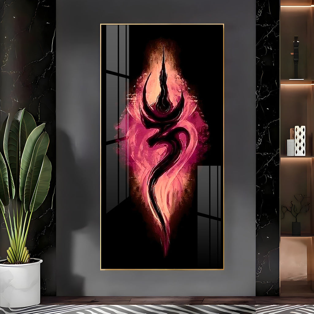 Modern Shiva Symbol Acrylic Wall Painting with Red and Black Background
