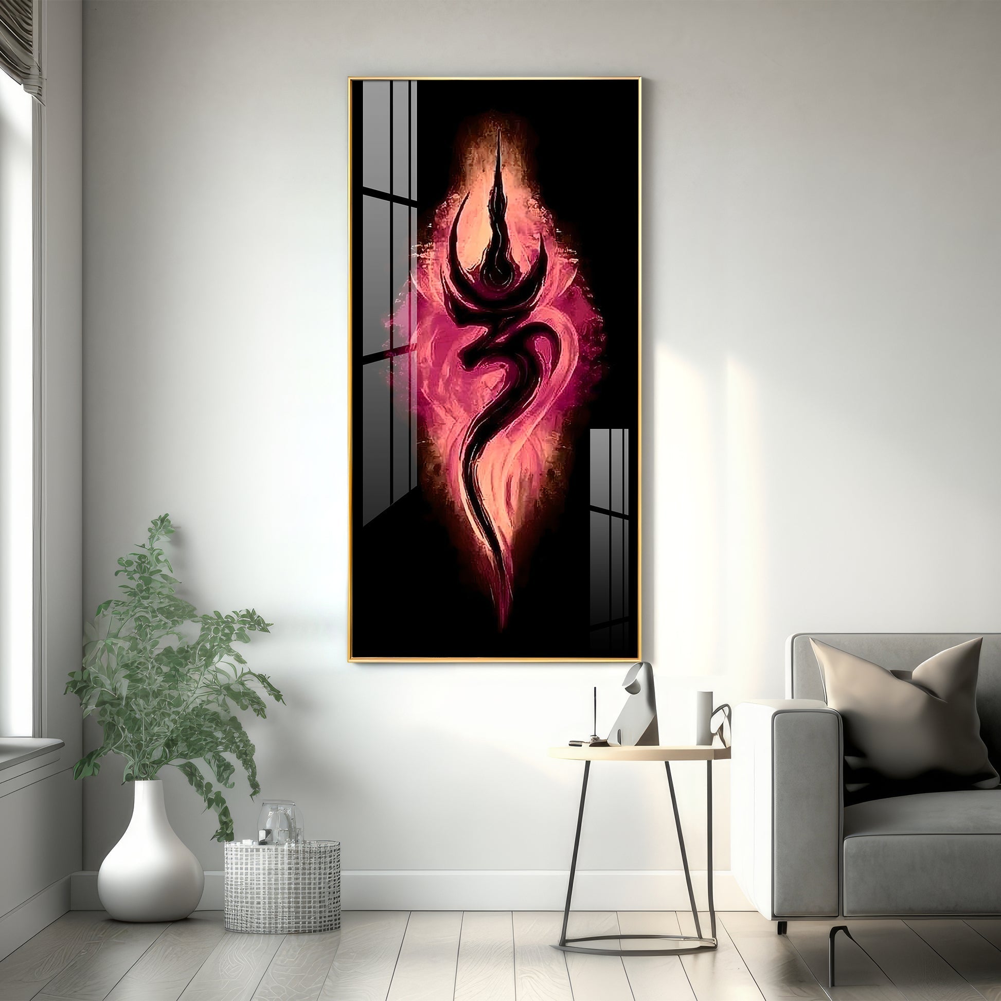 Modern Shiva Symbol Acrylic Wall Painting with Red and Black Background