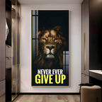 Strong Lion Face Acrylic Wall Painting with Inspirational Message