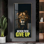 Strong Lion Face Acrylic Wall Painting with Inspirational Message