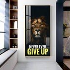 Strong Lion Face Acrylic Wall Painting with Inspirational Message
