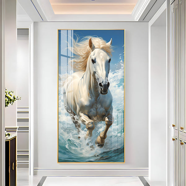 White Horse in Water Acrylic Wall Painting with Fresh and Calm Look
