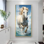 White Horse in Water Acrylic Wall Painting with Fresh and Calm Look