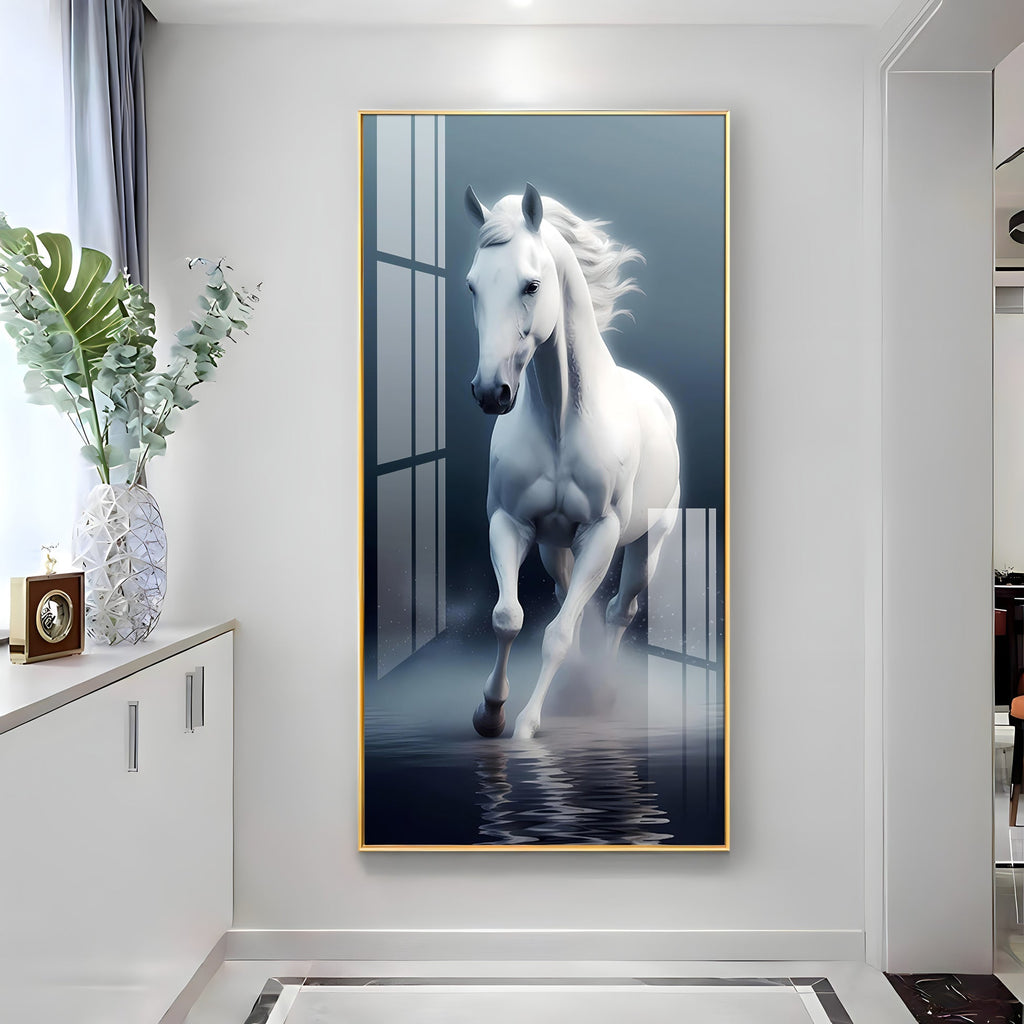 Beautiful White Horse in Mist Acrylic Wall Painting for Living Room