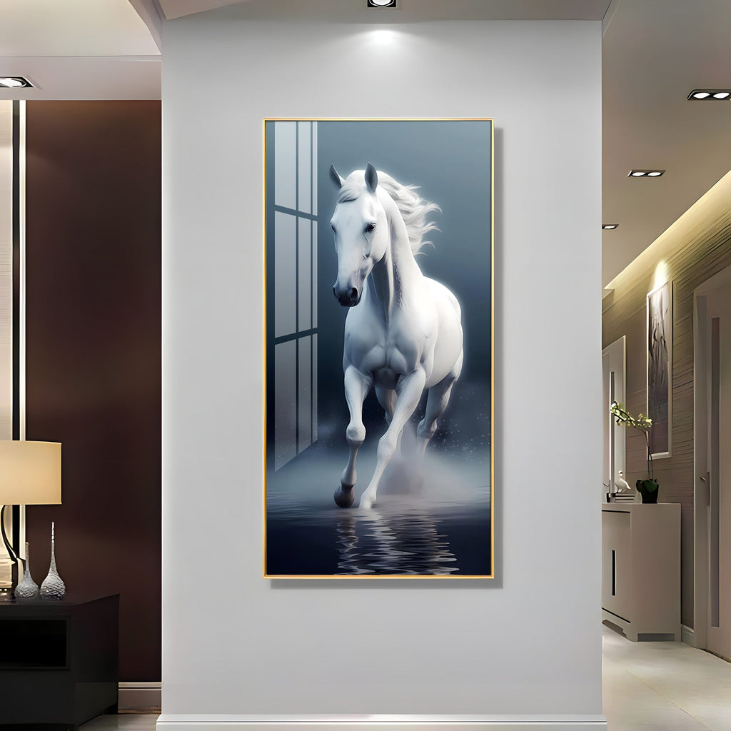 Beautiful White Horse in Mist Acrylic Wall Painting for Living Room