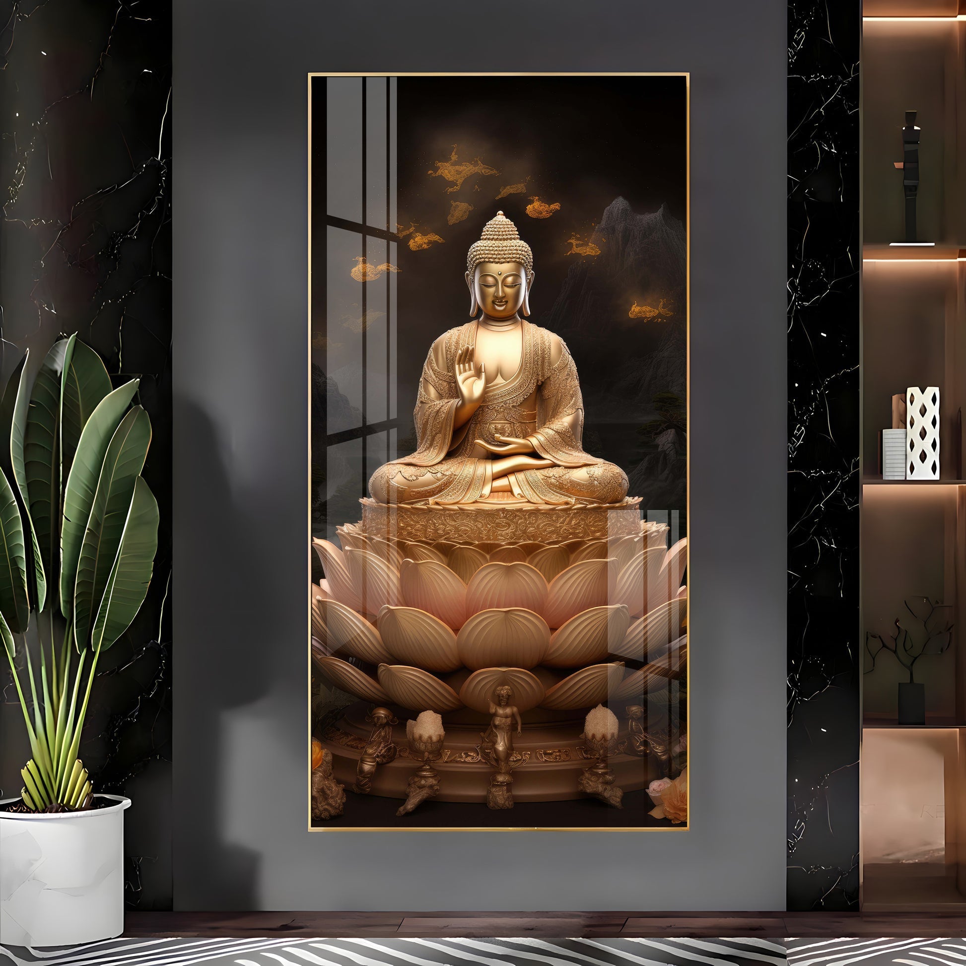 Peaceful Meditation Buddha Wall Painting with Lotus Base Design
