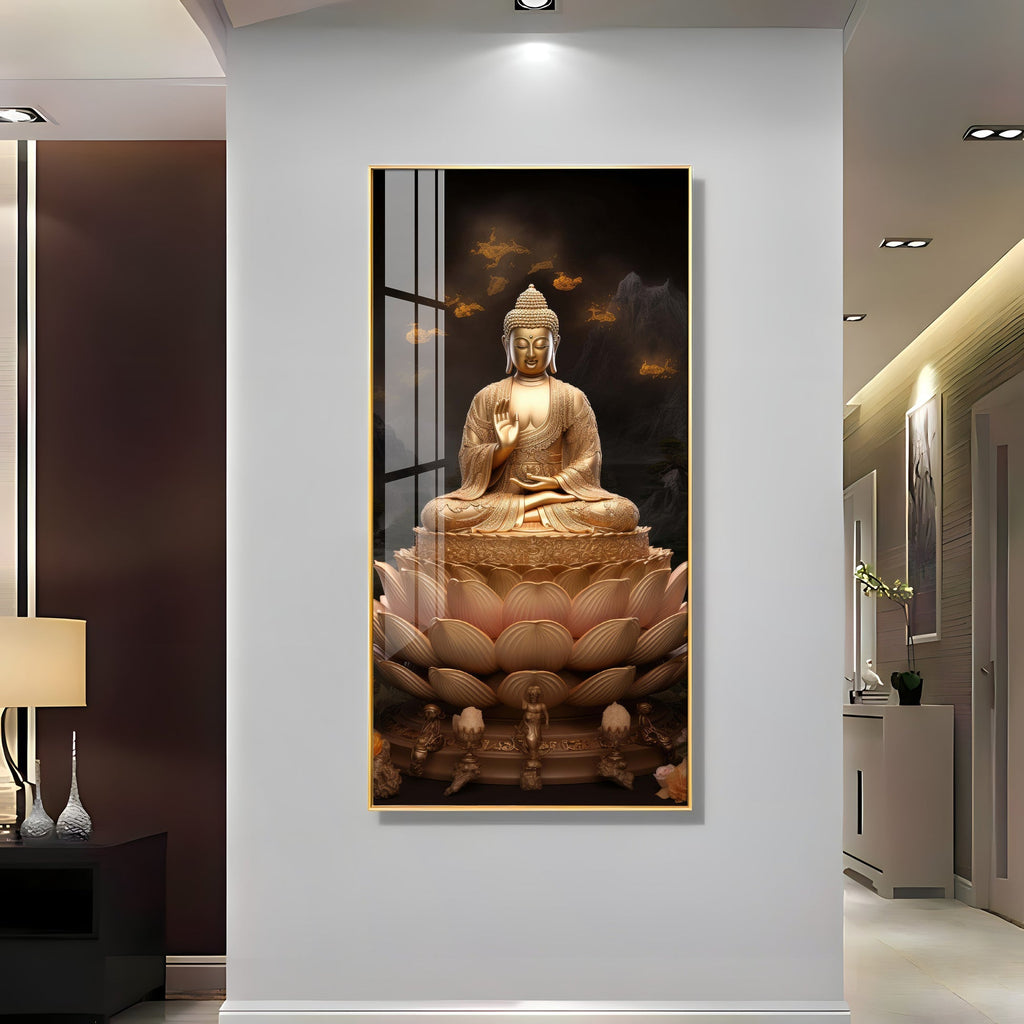 Peaceful Meditation Buddha Wall Painting with Lotus Base Design