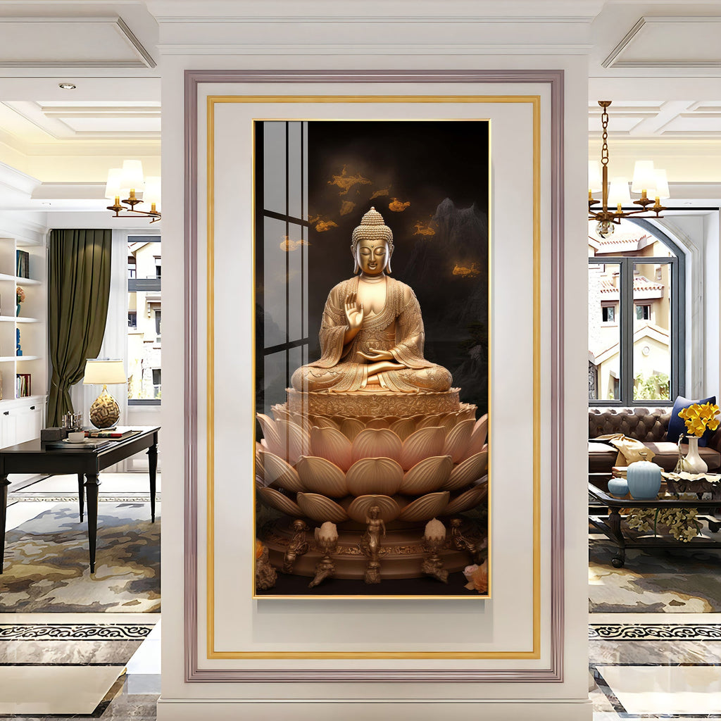 Peaceful Meditation Buddha Wall Painting with Lotus Base Design