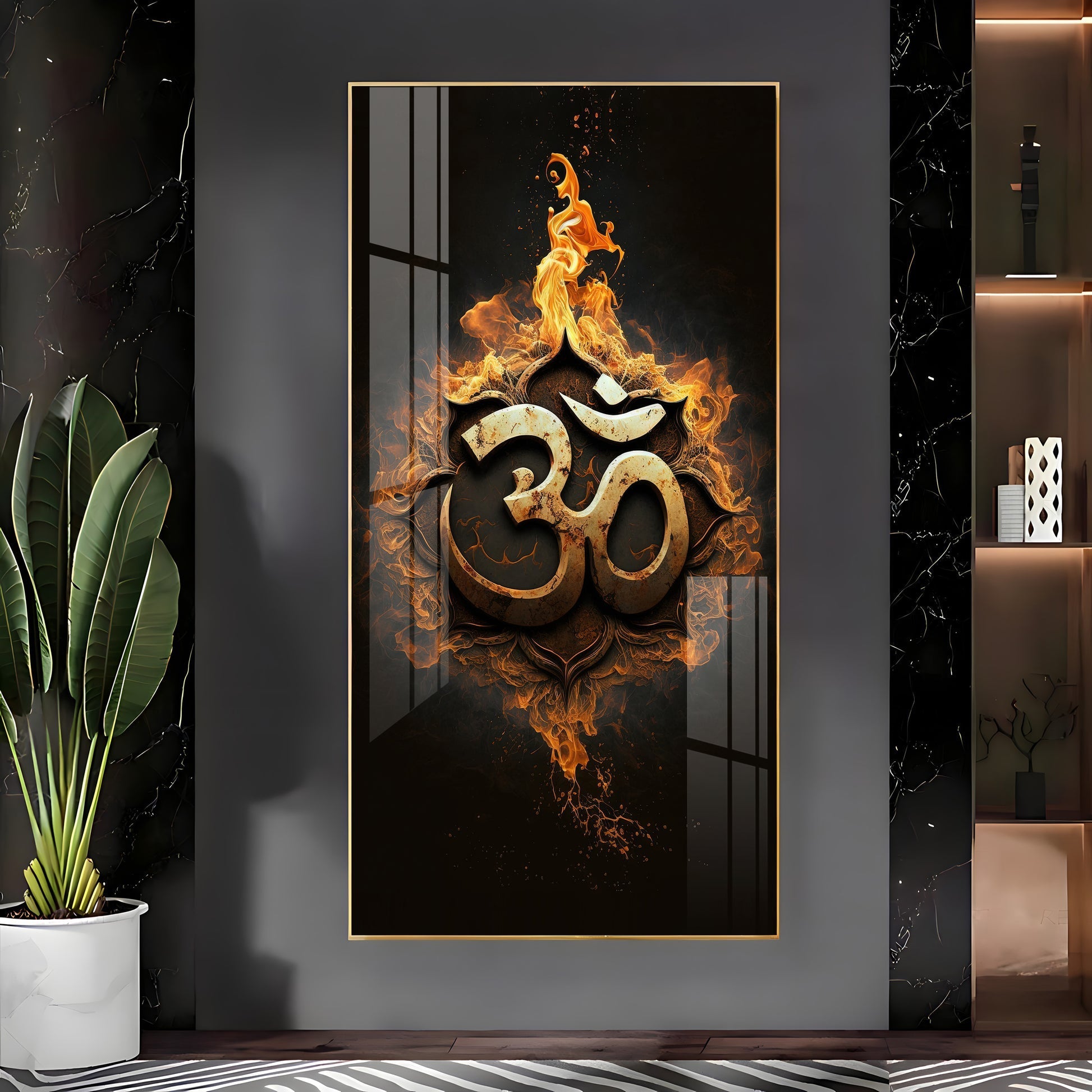 Powerful Om Symbol Wall Art with Flame Effect for Modern Decor