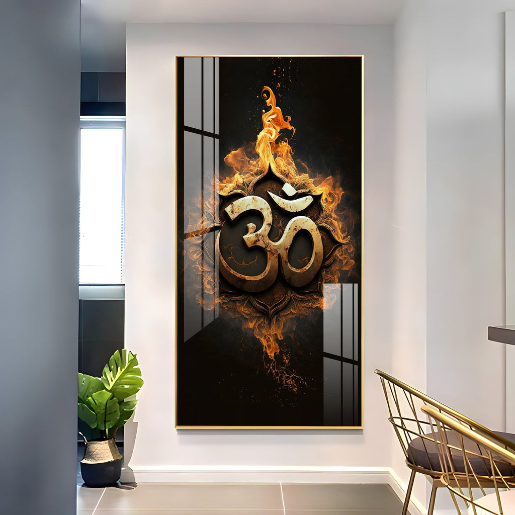 Powerful Om Symbol Wall Art with Flame Effect for Modern Decor