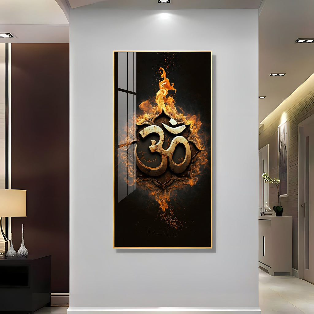 Powerful Om Symbol Wall Art with Flame Effect for Modern Decor