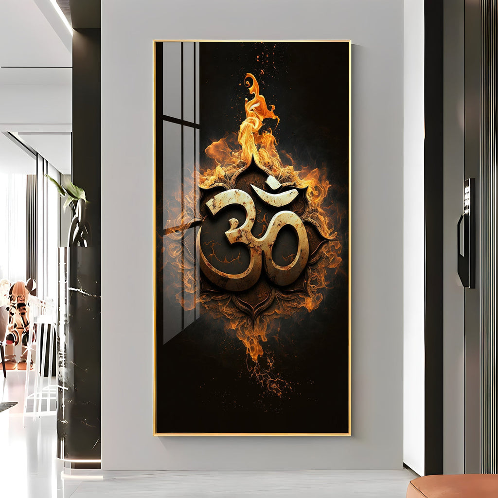 Powerful Om Symbol Wall Art with Flame Effect for Modern Decor