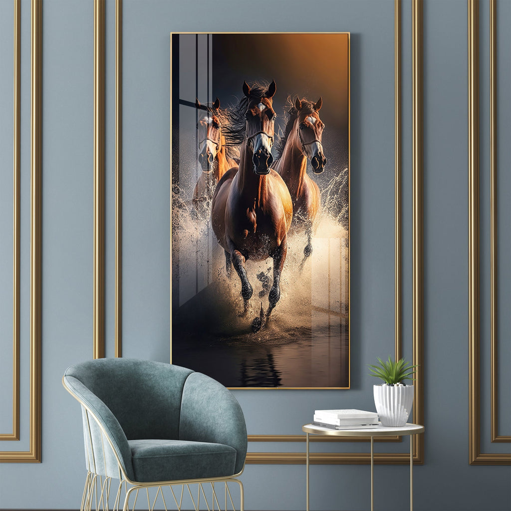 Running Horses Acrylic Wall Painting with Water Splash for Modern Decor