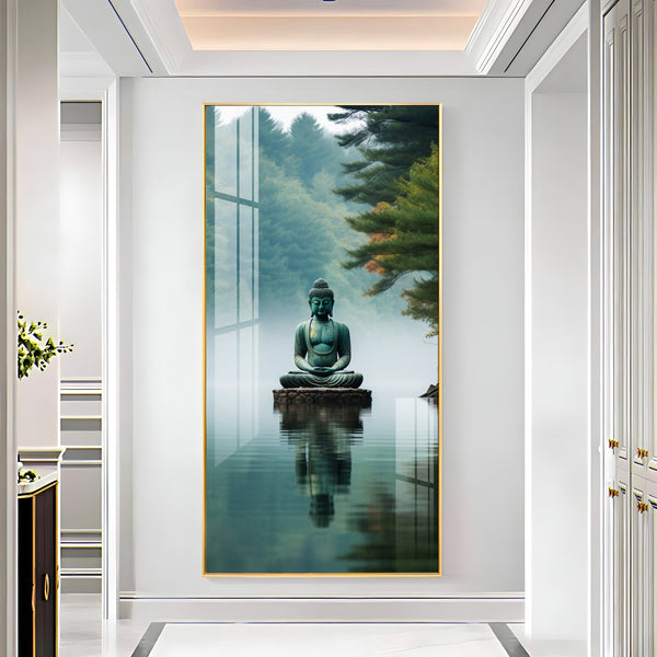 Calm Buddha Meditation Artwork Acrylic Wall Painting with Forest Background
