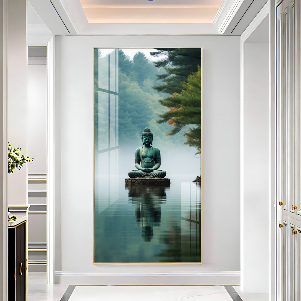 Calm Buddha Meditation Artwork Acrylic Wall Painting with Forest Background