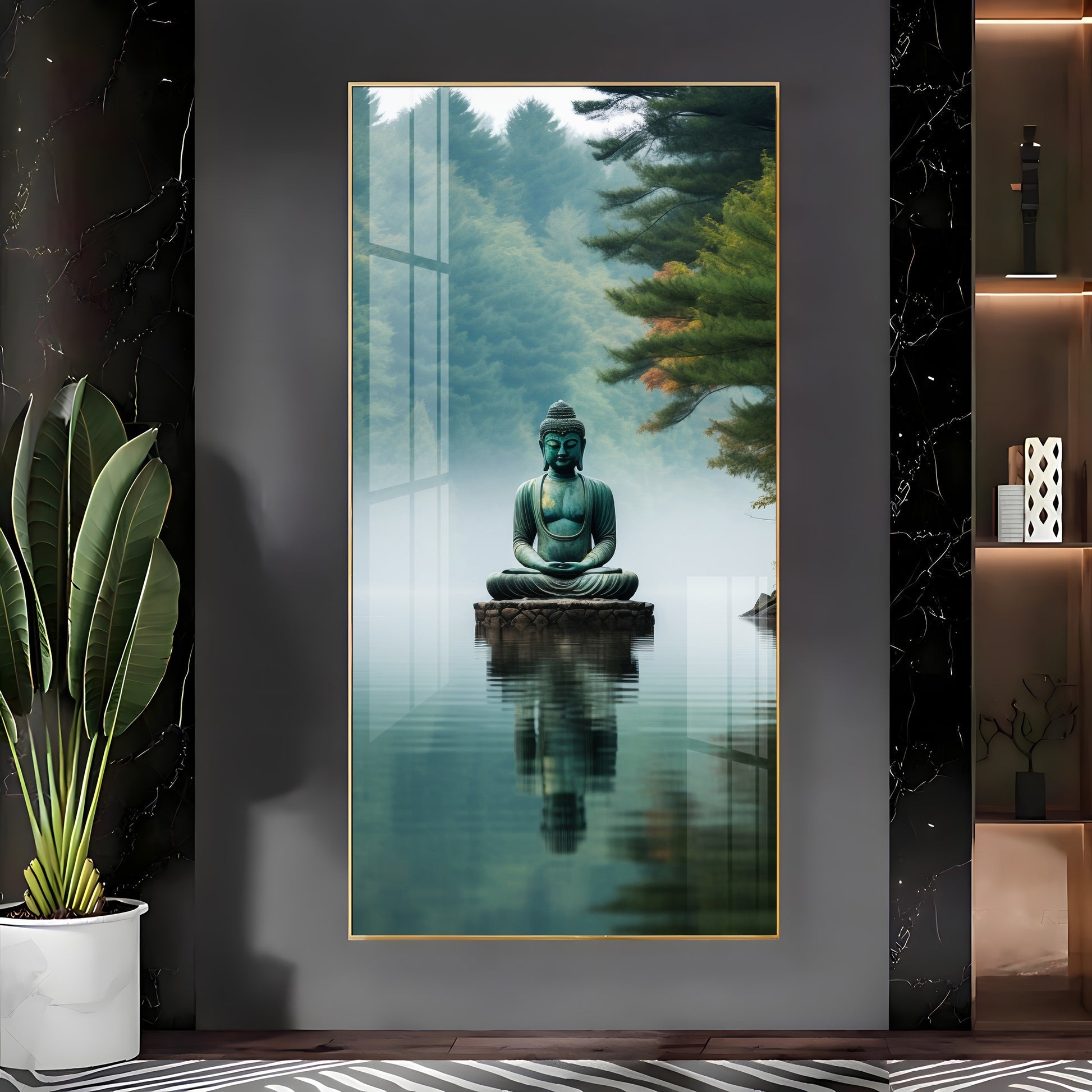 Calm Buddha Meditation Artwork Acrylic Wall Painting with Forest Background