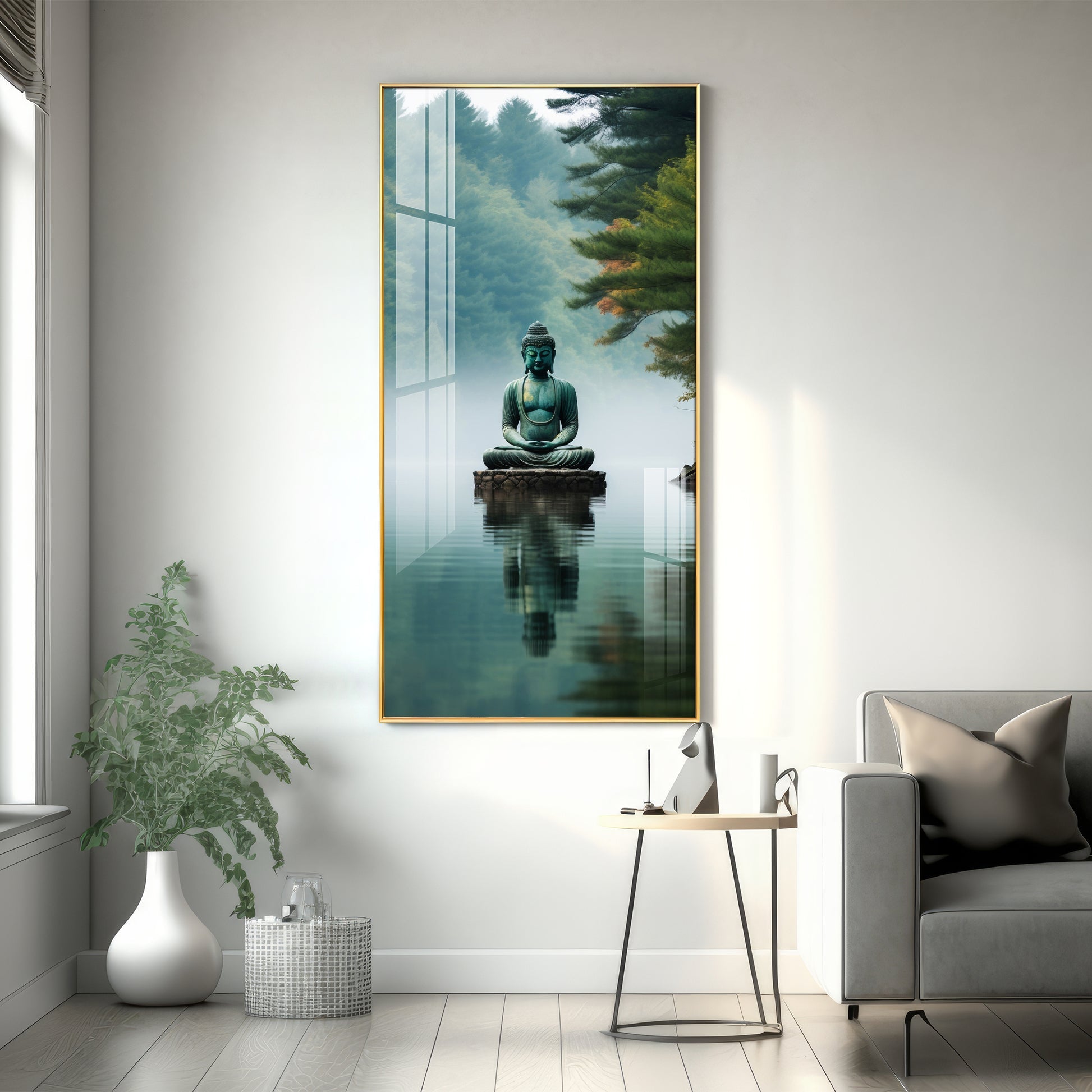 Calm Buddha Meditation Artwork Acrylic Wall Painting with Forest Background