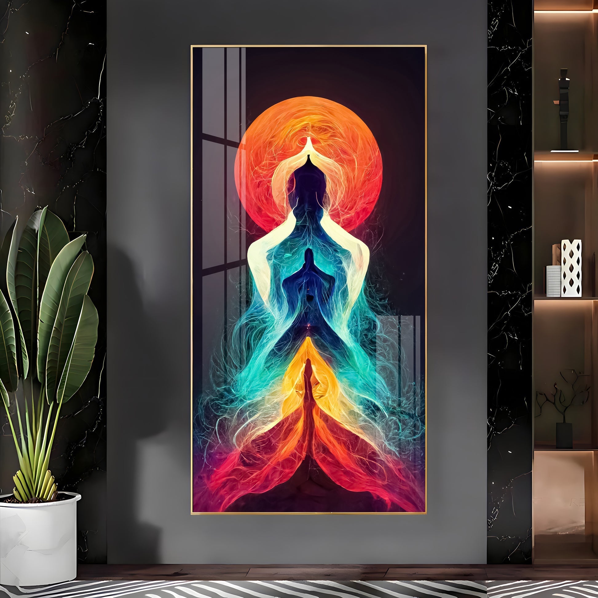 Colorful Meditation Art Acrylic Wall Painting with Energy Aura Design