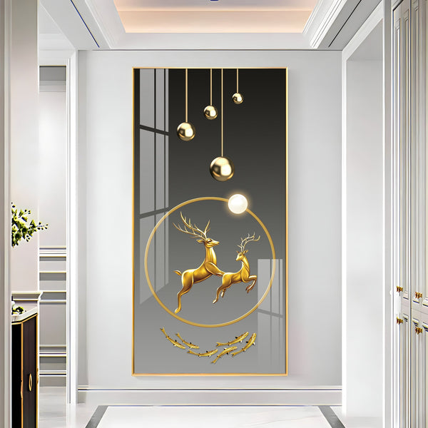 Elegant Gold Deer Artwork Acrylic Wall Painting for Luxury Home Decor