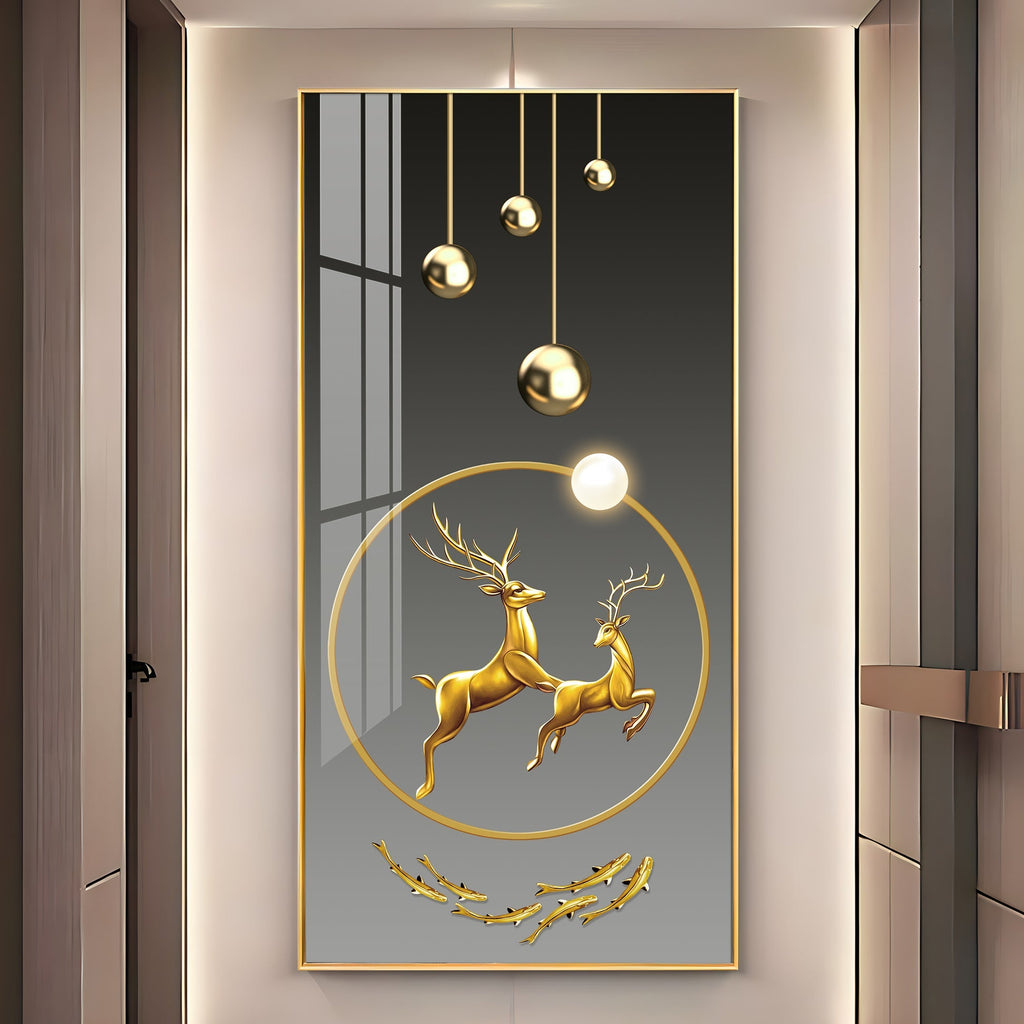 Elegant Gold Deer Artwork Acrylic Wall Painting for Luxury Home Decor