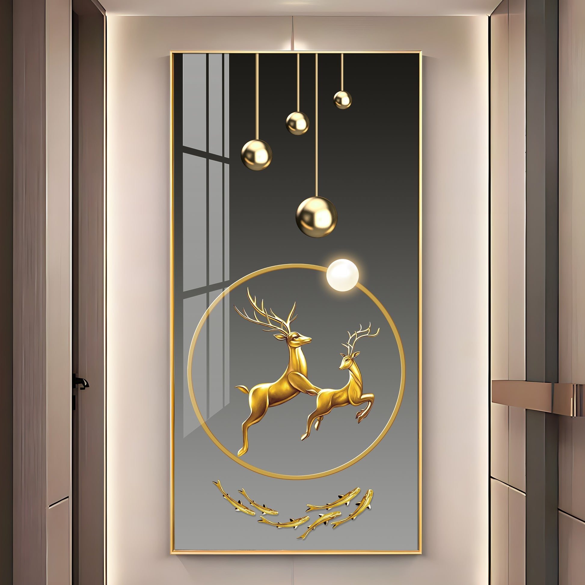 Elegant Gold Deer Artwork Acrylic Wall Painting for Luxury Home Decor