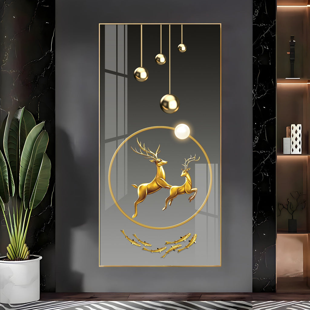Elegant Gold Deer Artwork Acrylic Wall Painting for Luxury Home Decor