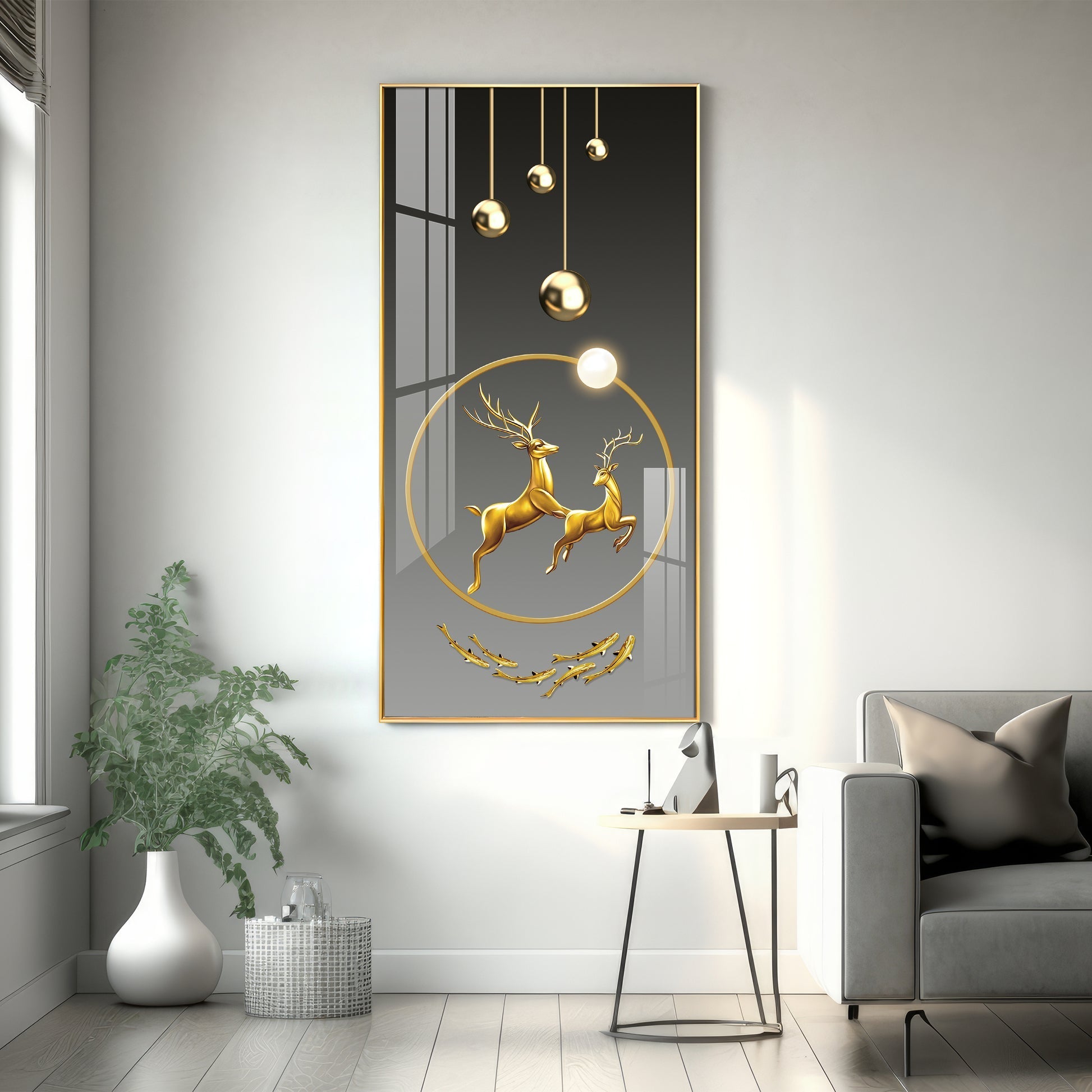 Elegant Gold Deer Artwork Acrylic Wall Painting for Luxury Home Decor
