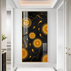 This acrylic wall painting has a rich black background that makes the golden colors look more bright and eye-catching