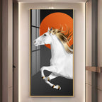 Premium Running Horse Acrylic Wall Painting with Orange Sun Background