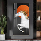 Premium Running Horse Acrylic Wall Painting with Orange Sun Background