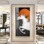 Premium Running Horse Acrylic Wall Painting with Orange Sun Background