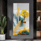 Modern Feather and Tree Design Acrylic Wall Painting for Living Room Decor