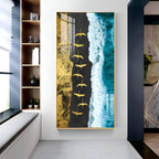Premium Ocean Waves Acrylic Wall Painting with Flying Birds Design