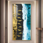 Premium Ocean Waves Acrylic Wall Painting with Flying Birds Design