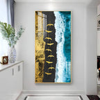 Premium Ocean Waves Acrylic Wall Painting with Flying Birds Design