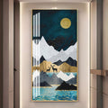 Abstract Nature Scene Acrylic Wall Painting with Blue Waves and Gold Accents