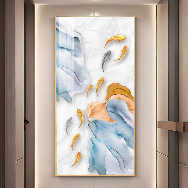 Premium Artistic Acrylic Wall Painting with Marble Texture and Fish Theme