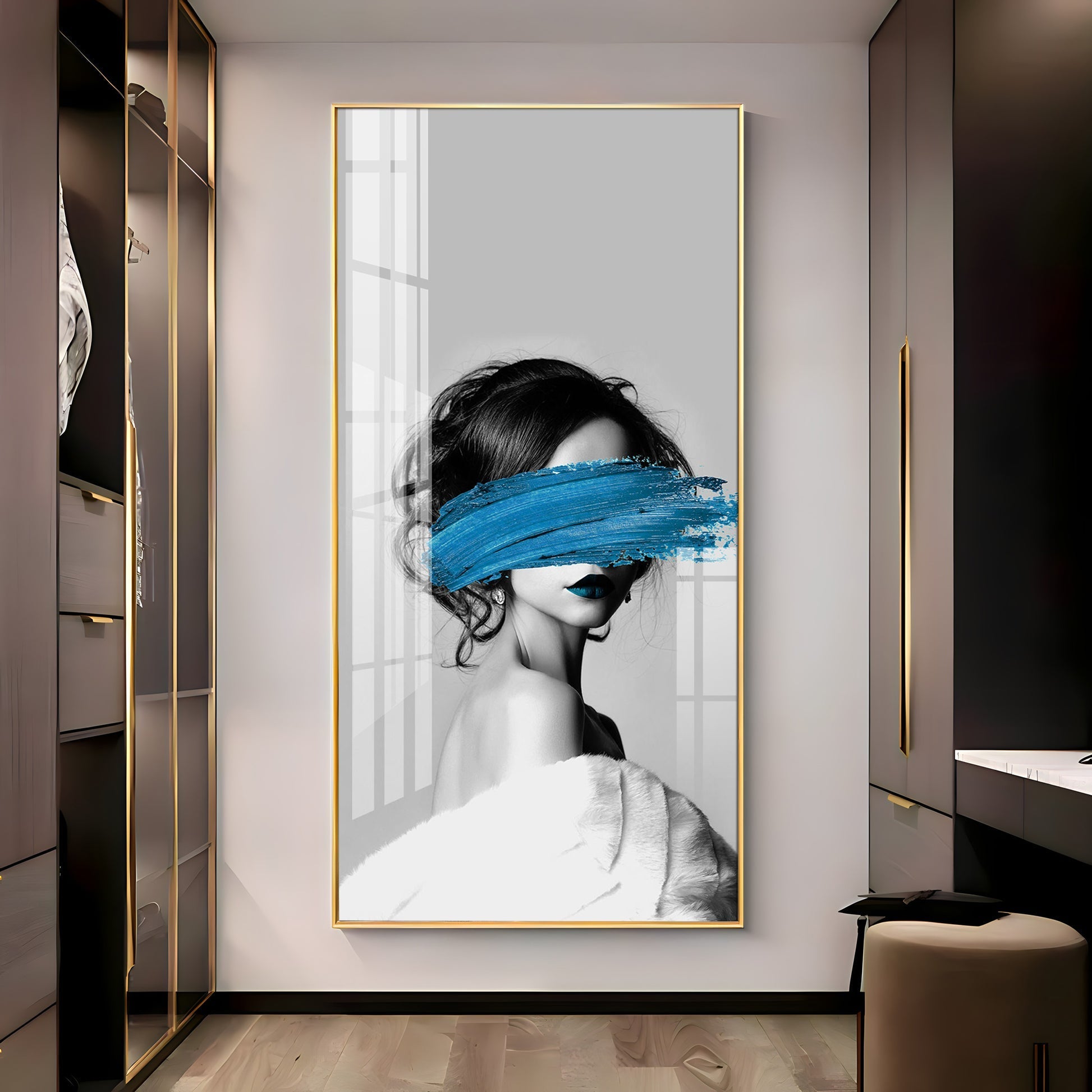 Elegant Black and White Acrylic Wall Painting with Artistic Face Concept