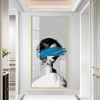 Elegant Black and White Acrylic Wall Painting with Artistic Face Concept