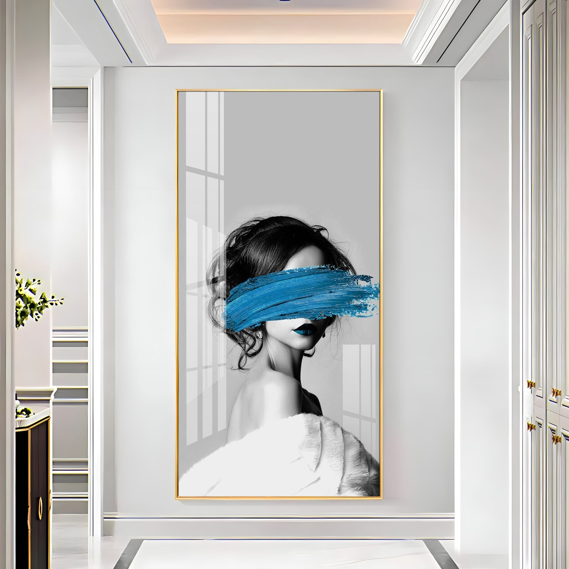 Elegant Black and White Acrylic Wall Painting with Artistic Face Concept