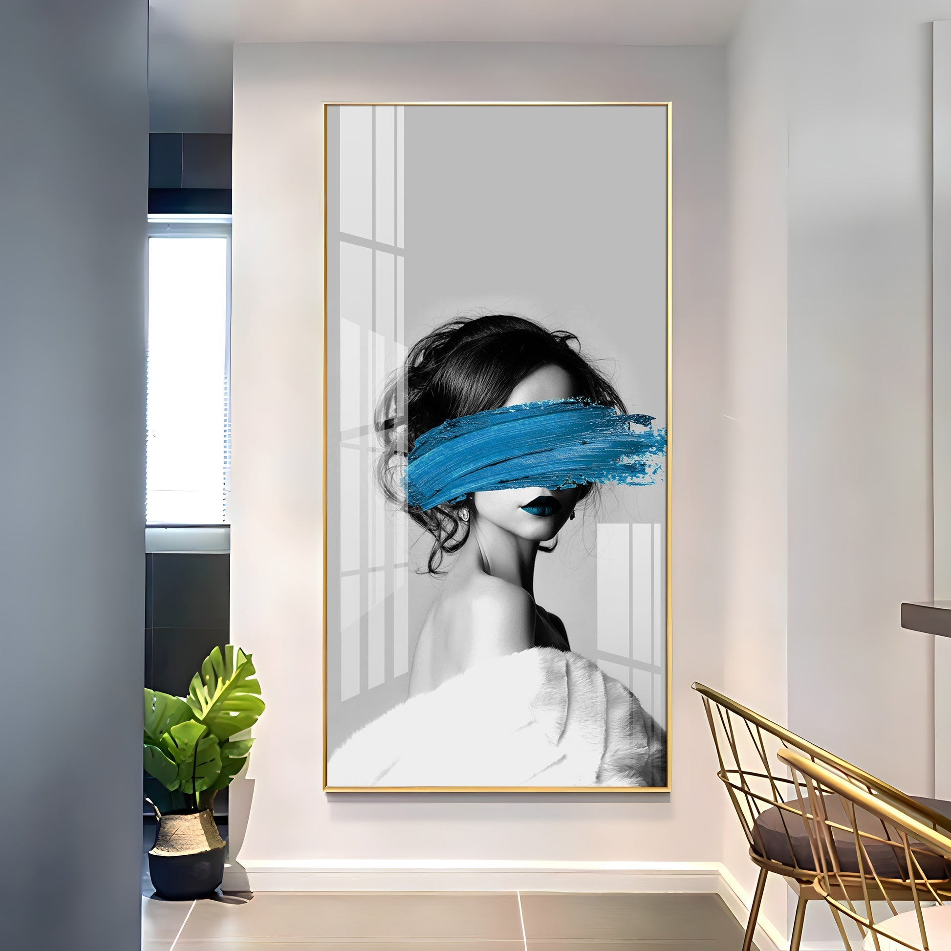 Elegant Black and White Acrylic Wall Painting with Artistic Face Concept