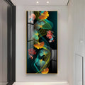 Elegant Abstract Nature Acrylic Wall Painting with Colorful Leaves and Fish