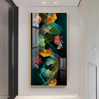 Elegant Abstract Nature Acrylic Wall Painting with Colorful Leaves and Fish