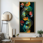 Elegant Abstract Nature Acrylic Wall Painting with Colorful Leaves and Fish